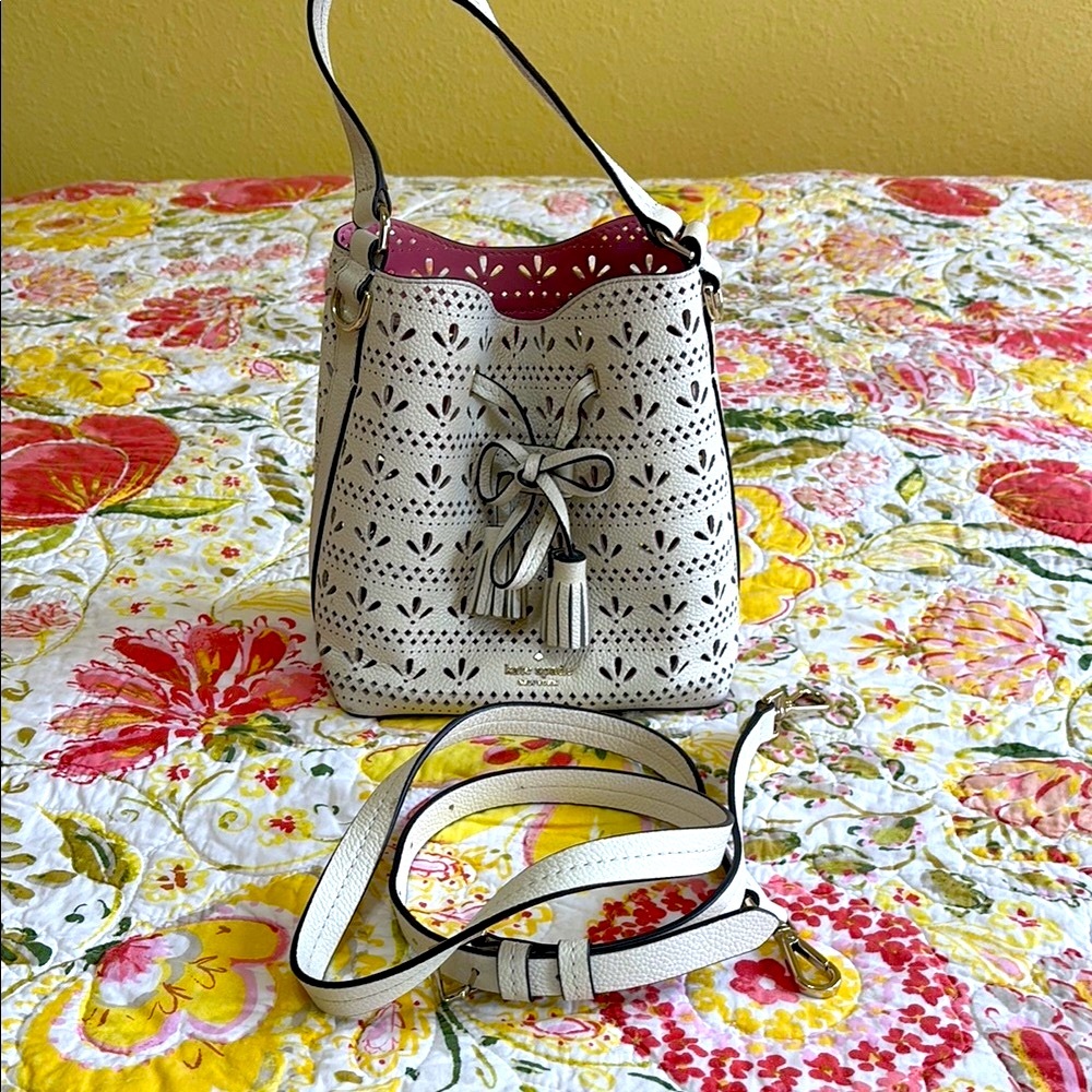 Kate Spade White Shoulder Bag with Geometric Cutouts